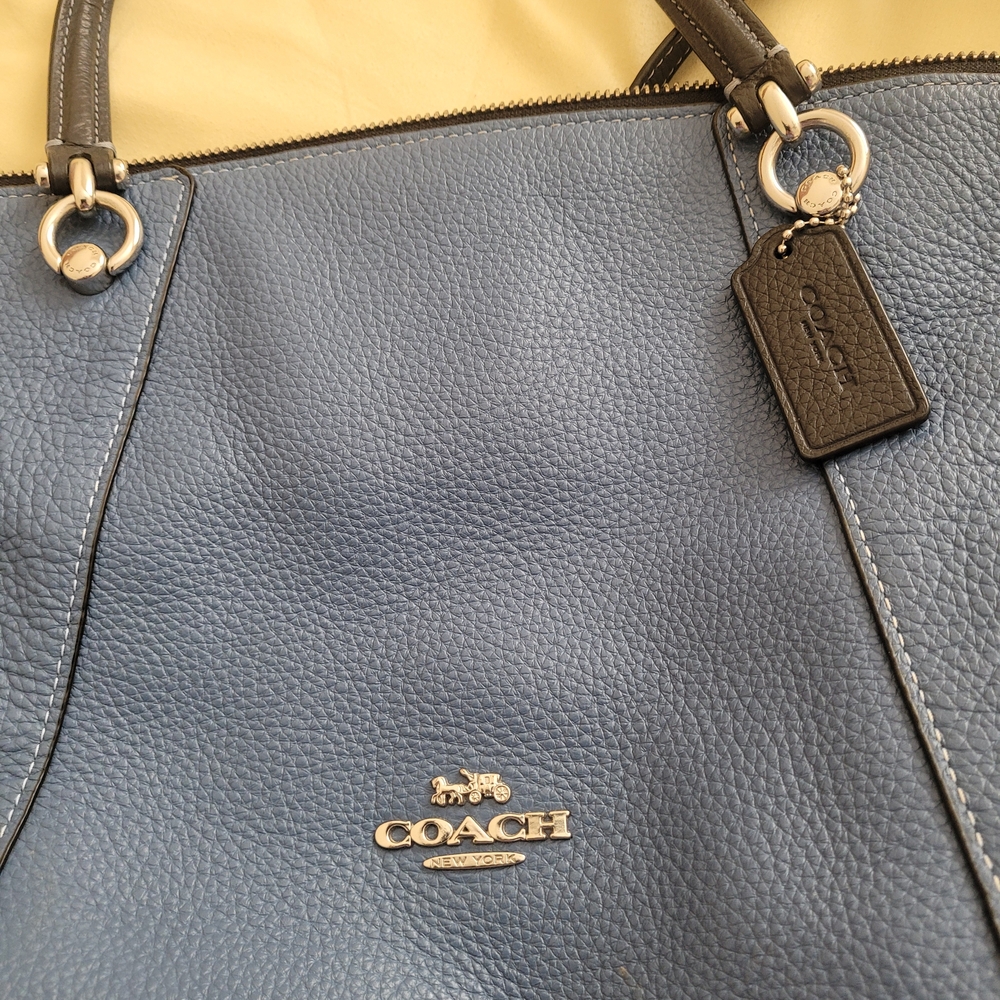 Coach Blue Leather Tote with Black Accents